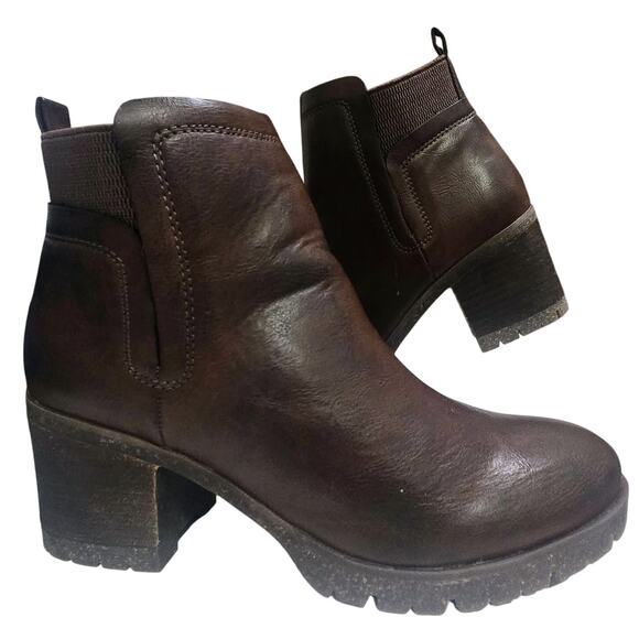 Korks Elsie Ankle Booties Chunky 3" Heel Round-Toe Brown-Faux Leather Size 10 - Picture 7 of 12